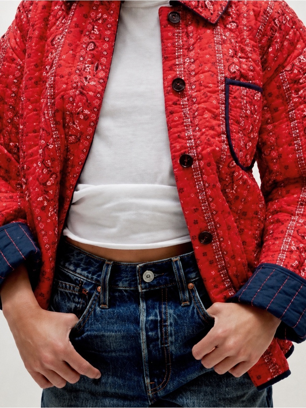 Free People Alexie Quilted Jacket Cherry Combo Size S NWT